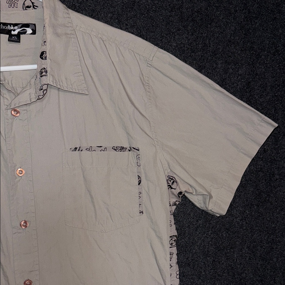 Anchor Blue  Y2K Beige Short Sleeve Shirt with Patterned Trim XL - Picture 3 of 9